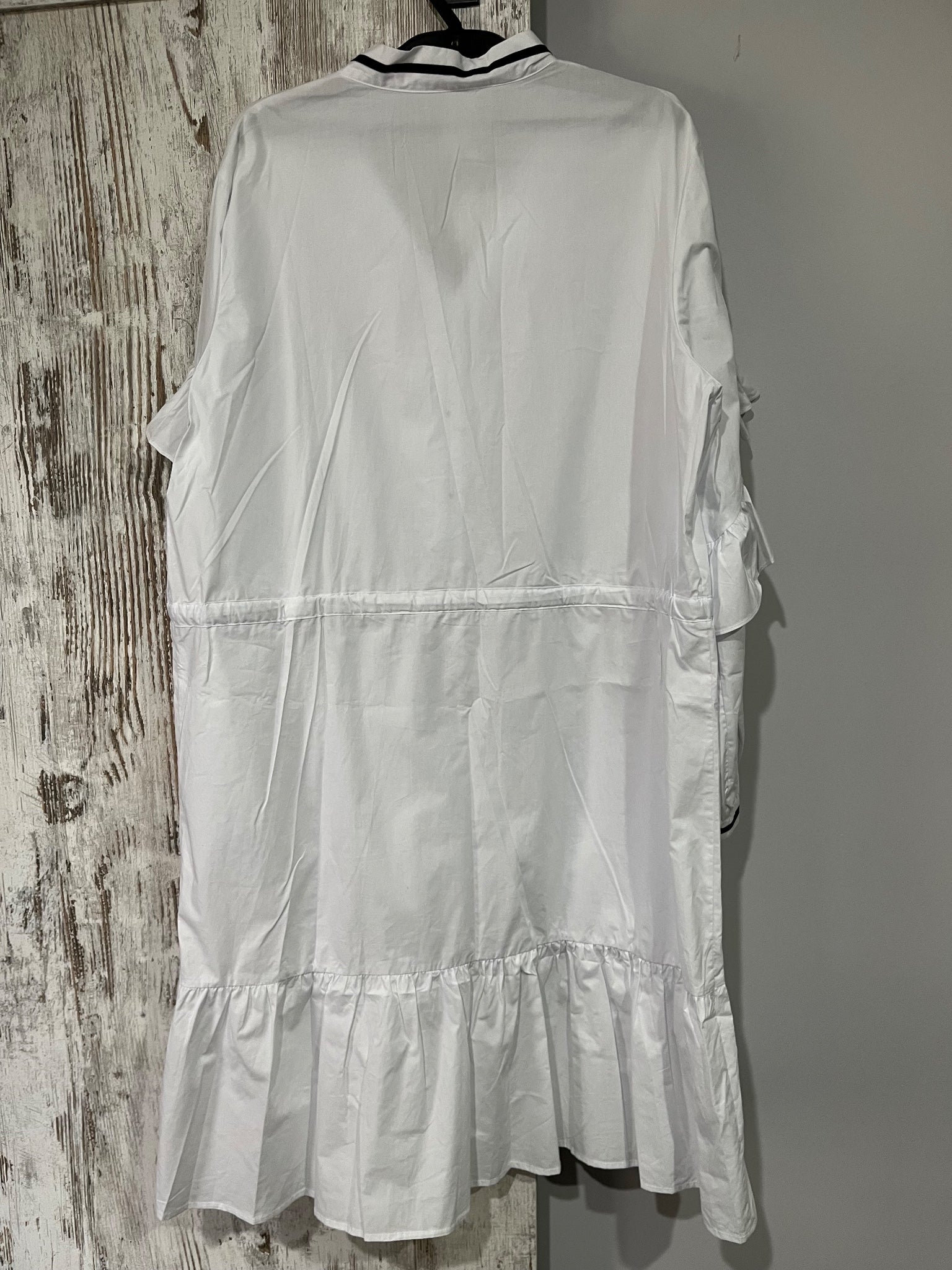 Binny White Cotton Shirt Dress With Black Striped Tie Detail Size 14 - Image 5