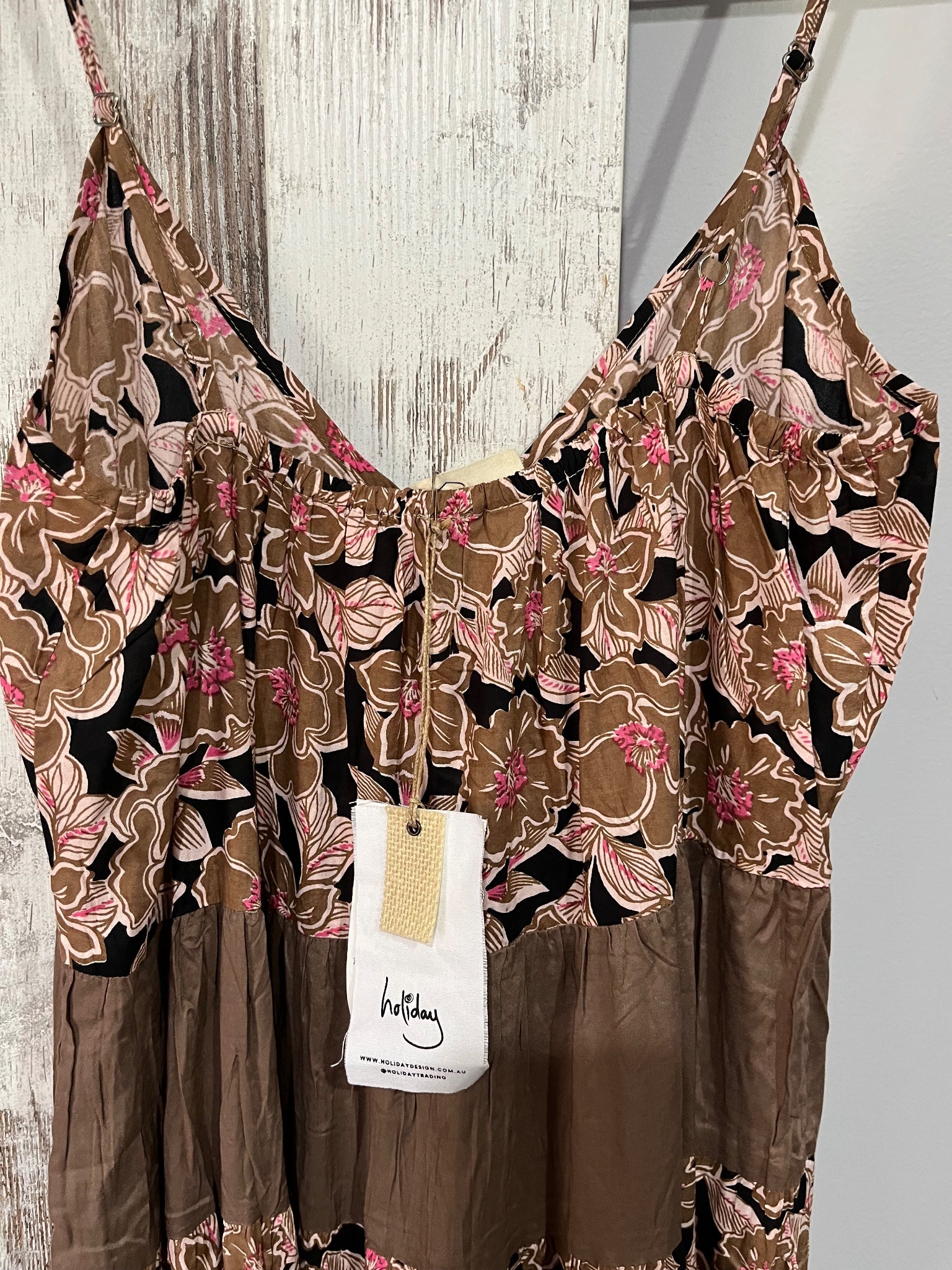 Holiday Tiered Floral Maxi Dress Brown M RRP $199 - Image 5