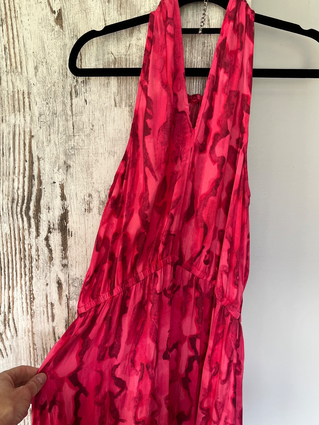 Witchery Pink Abstract Print Halter Neck Maxi Dress Size 10 - Image 5
