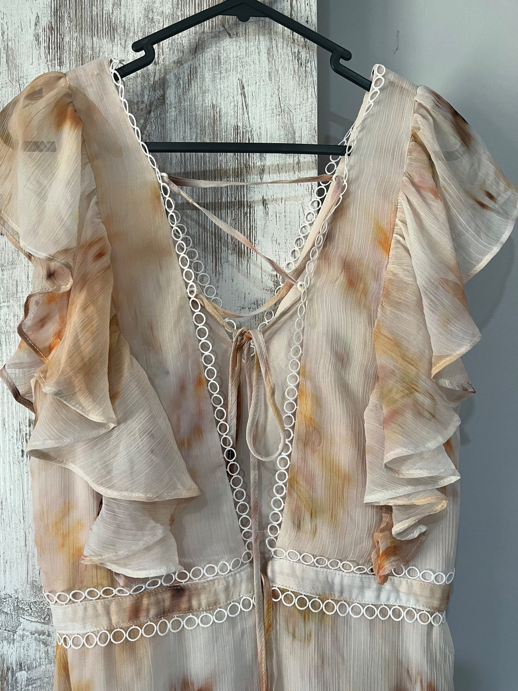 BWLDR Abstract Print Ruffle Maxi Dress Size 10 - Image 5