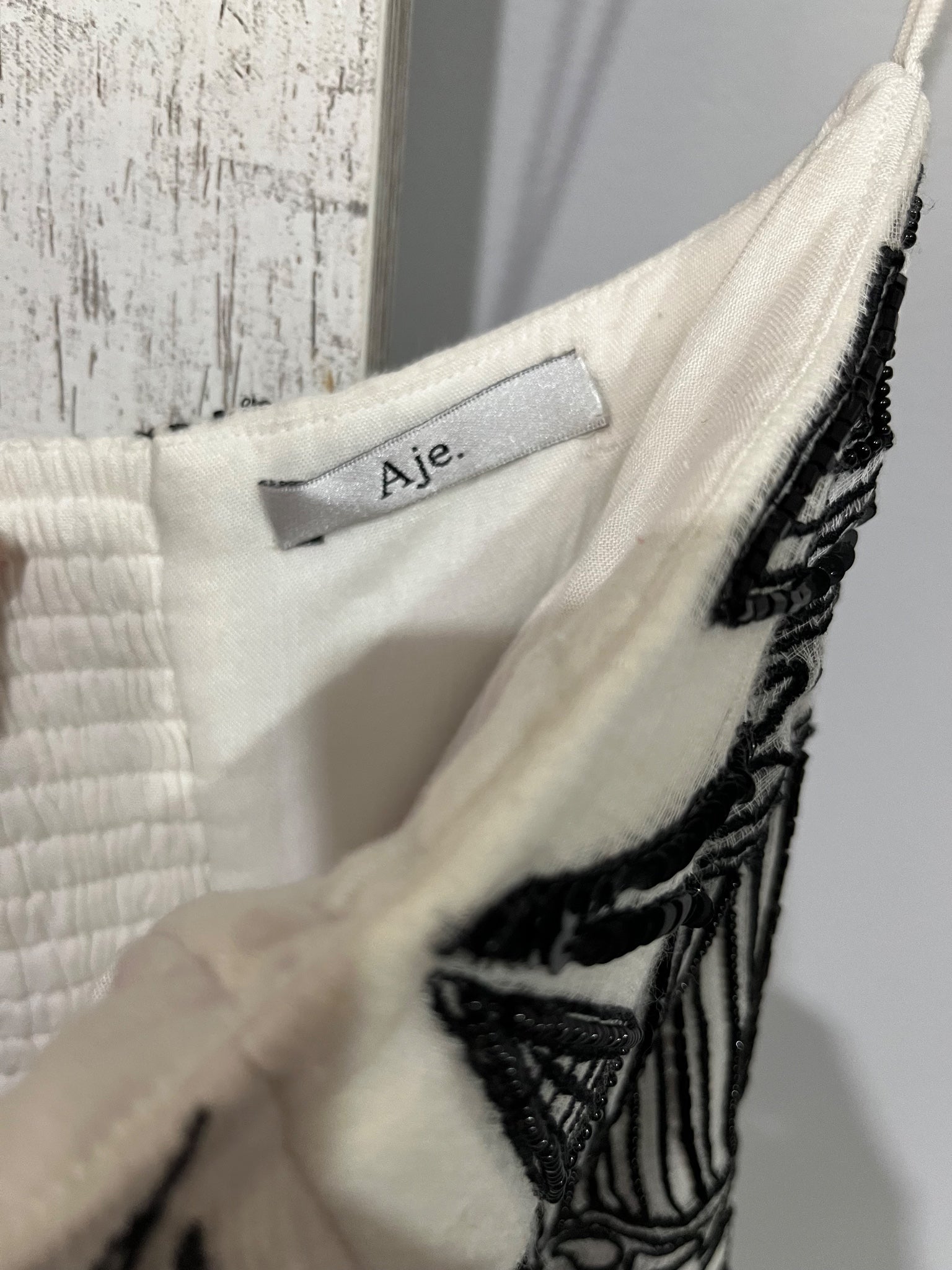 Aje.. Embroidered Cotton Maxi Dress White Black Size 12 - Image 5