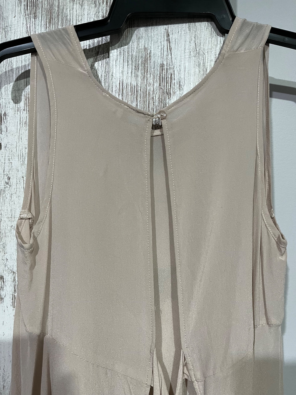 M.A. Dainty Silk Sleeveless Ruffle Hem Tunic Top Beige Size 8 - Image 5