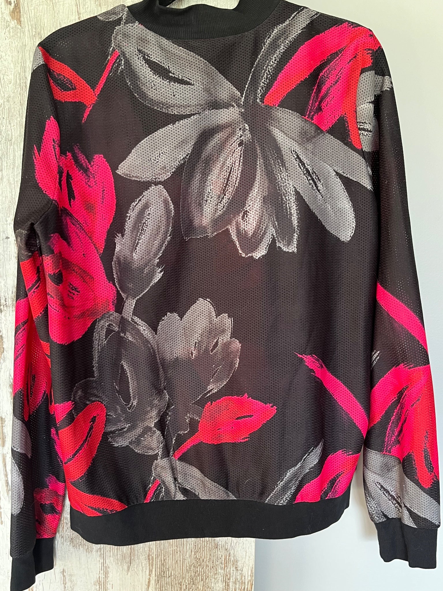 Next Black Pink Floral Perforated Bomber Jacket Size 12 - Image 5