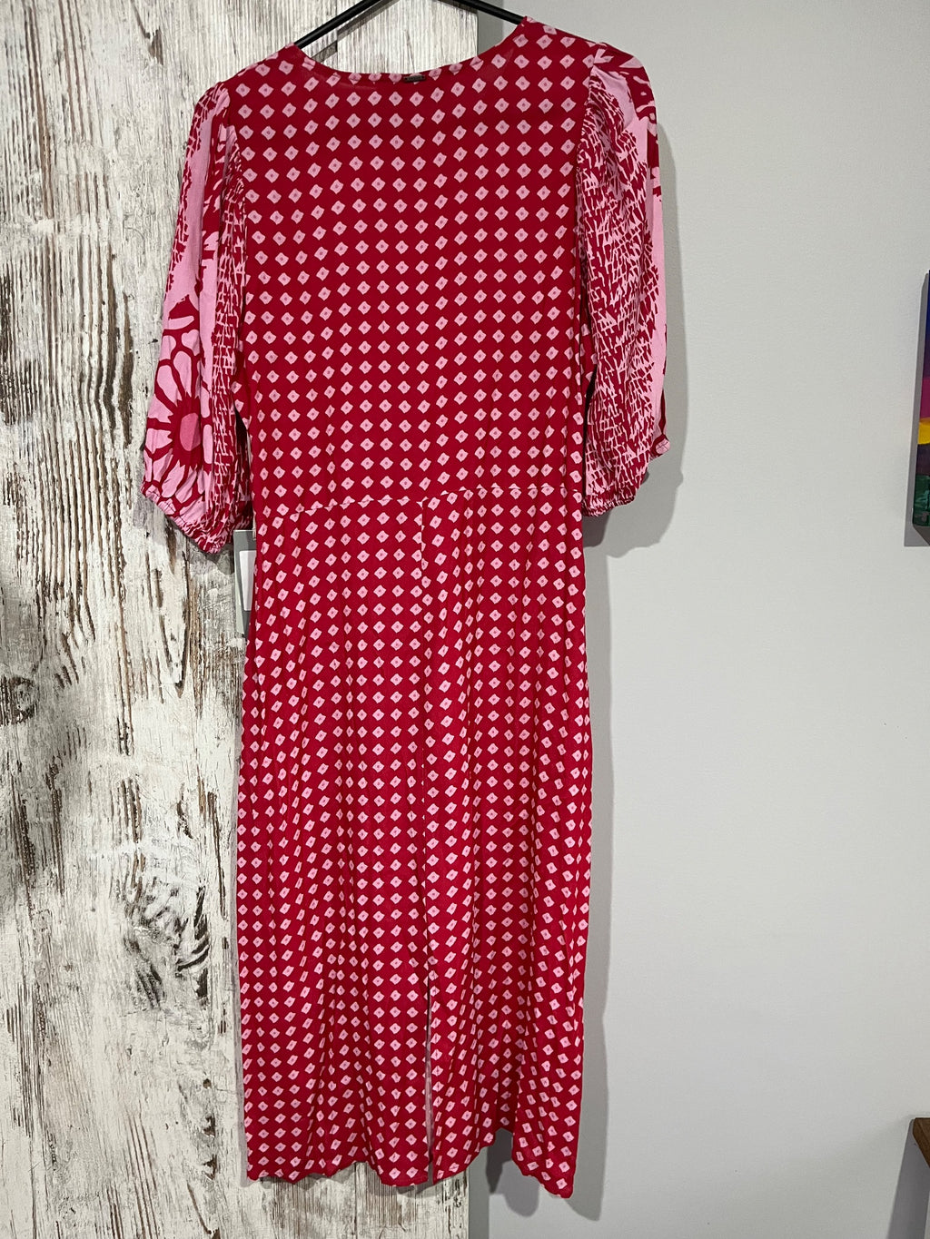 Verge Inspire Midi Dress Red Pink Mixed Print Size S New - Image 5