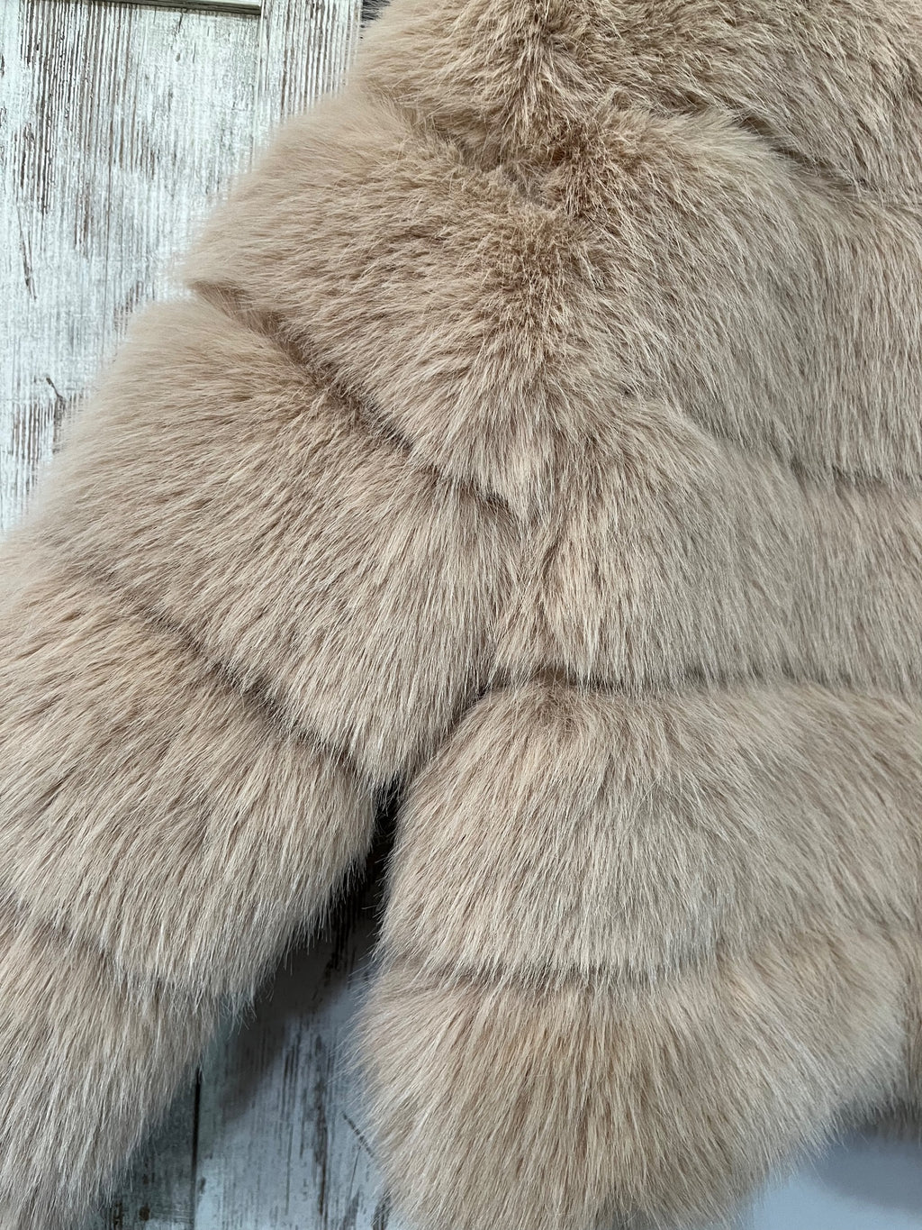 Women's Beige Faux Fur Shaggy Tiered Jacket - Image 5