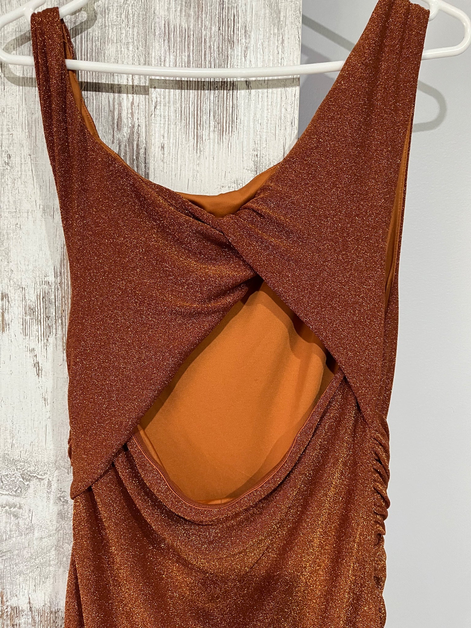 BWLDR Metallic Copper One-Shoulder Draped Maxi Dress Size 10 RRP $249 - Image 5
