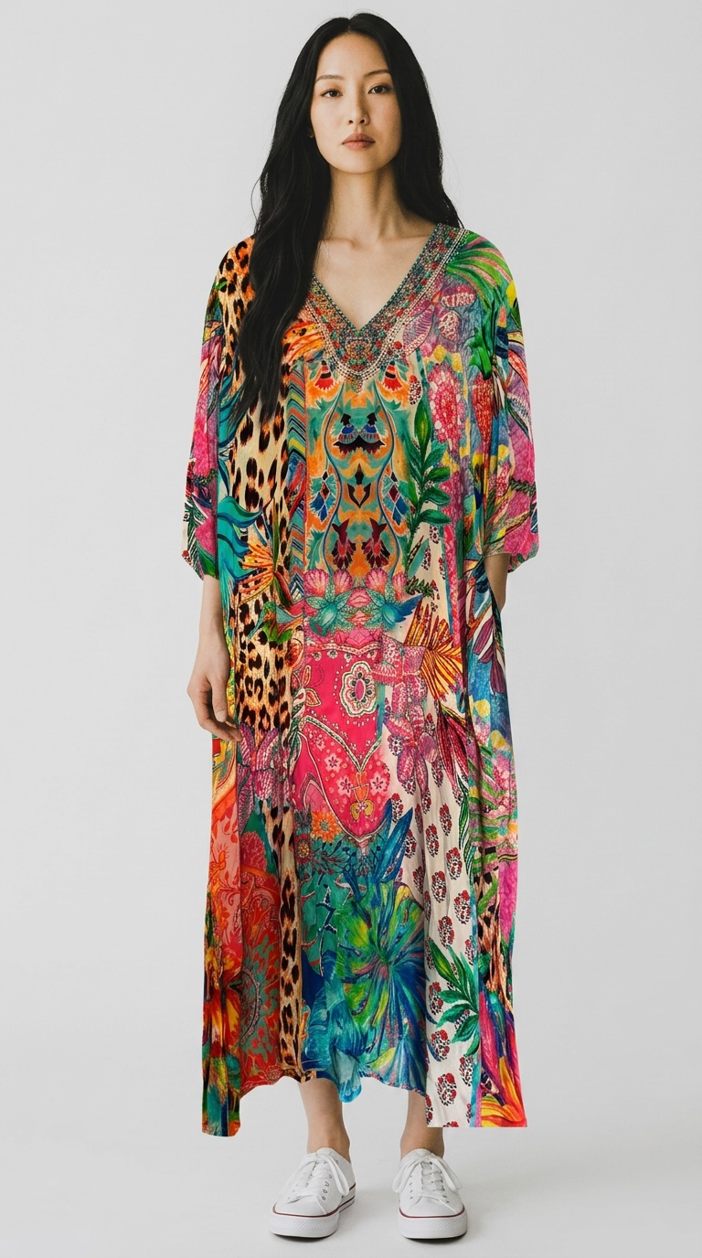 Hammock & Vine Vibrant Multi-Print Kaftan Dress Size 10