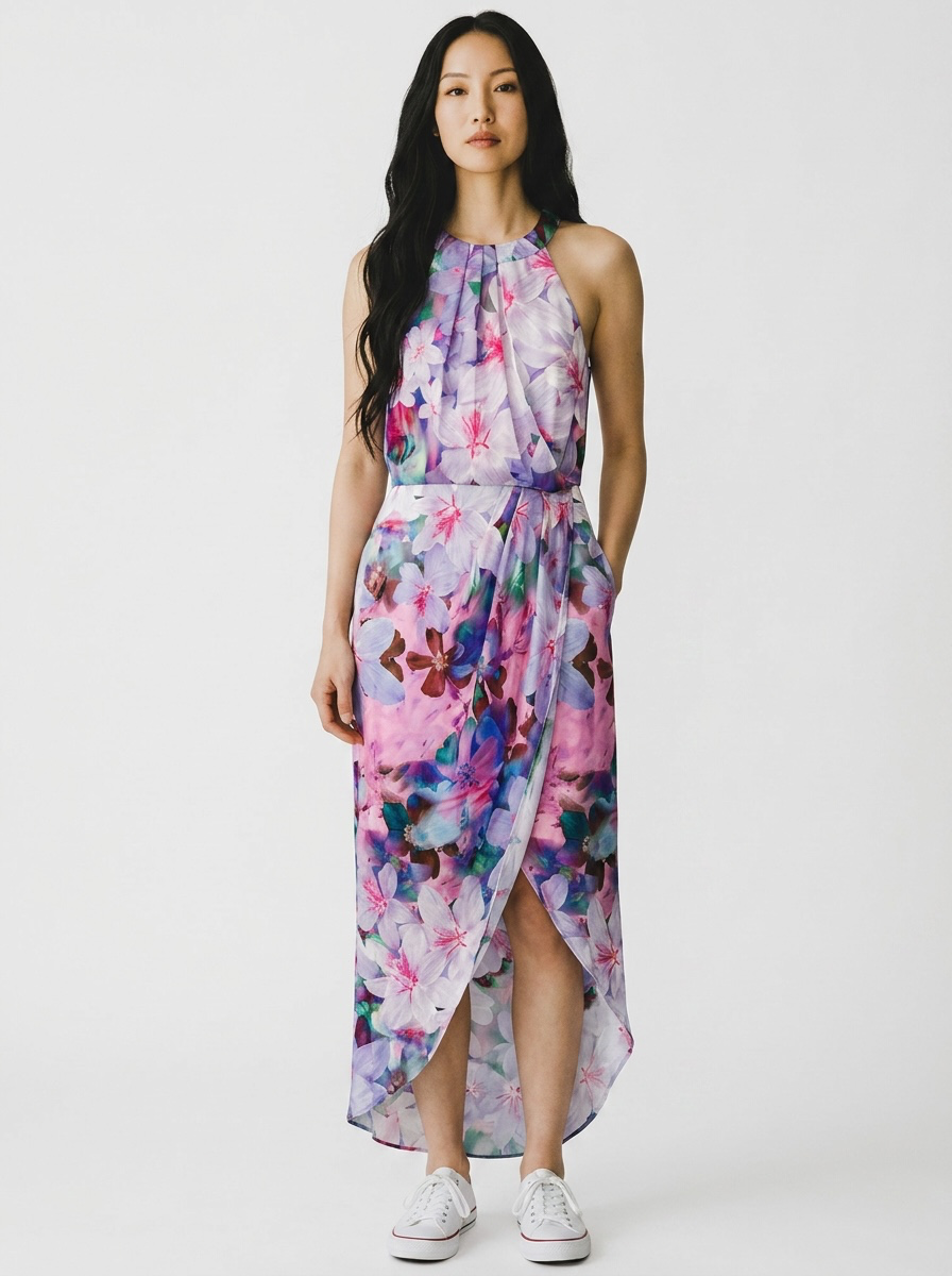 Forever New Floral Silk High-Neck Dress Size 12
