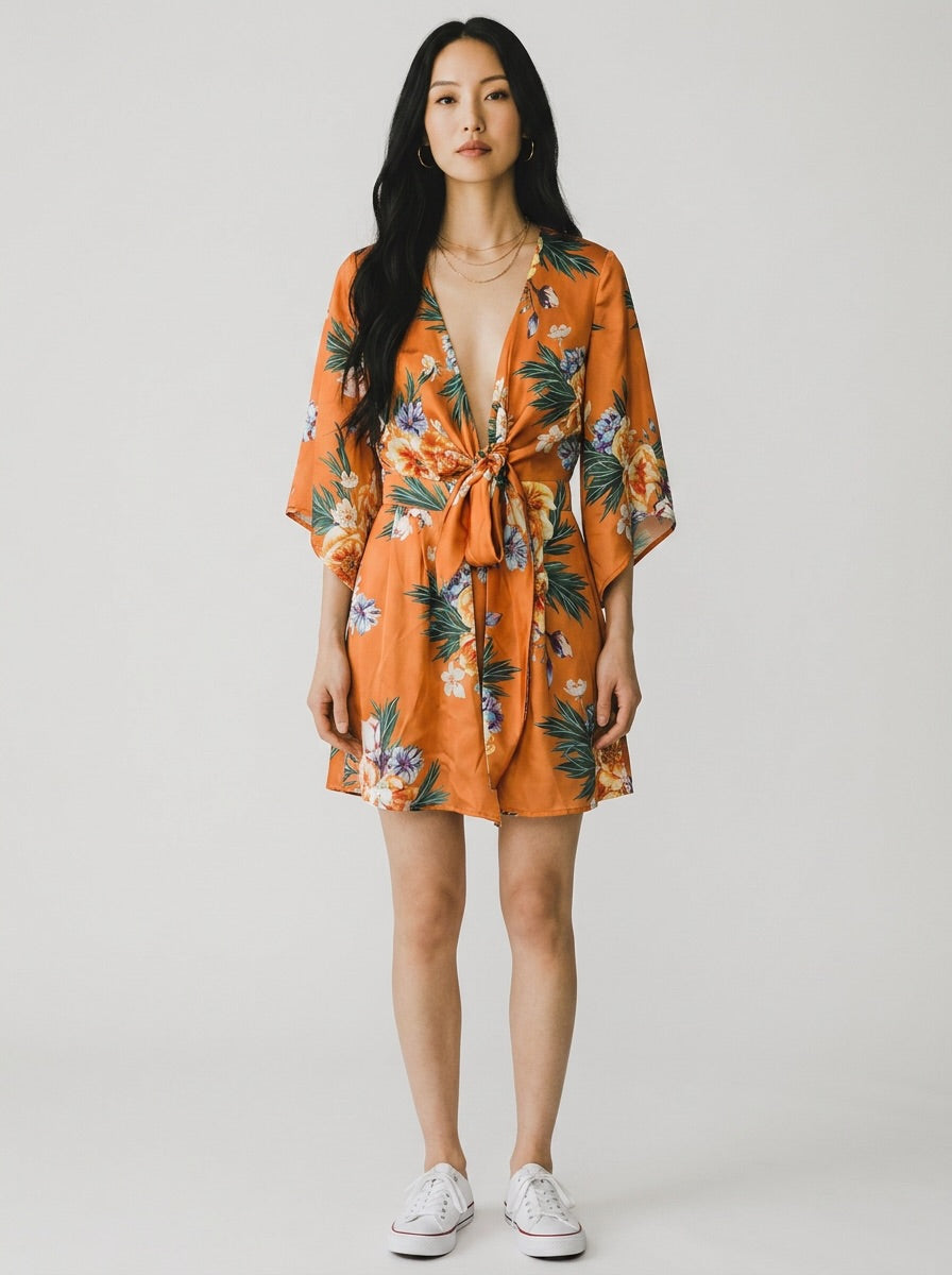 Sheike Orange Floral Tie Front Dress Size 6