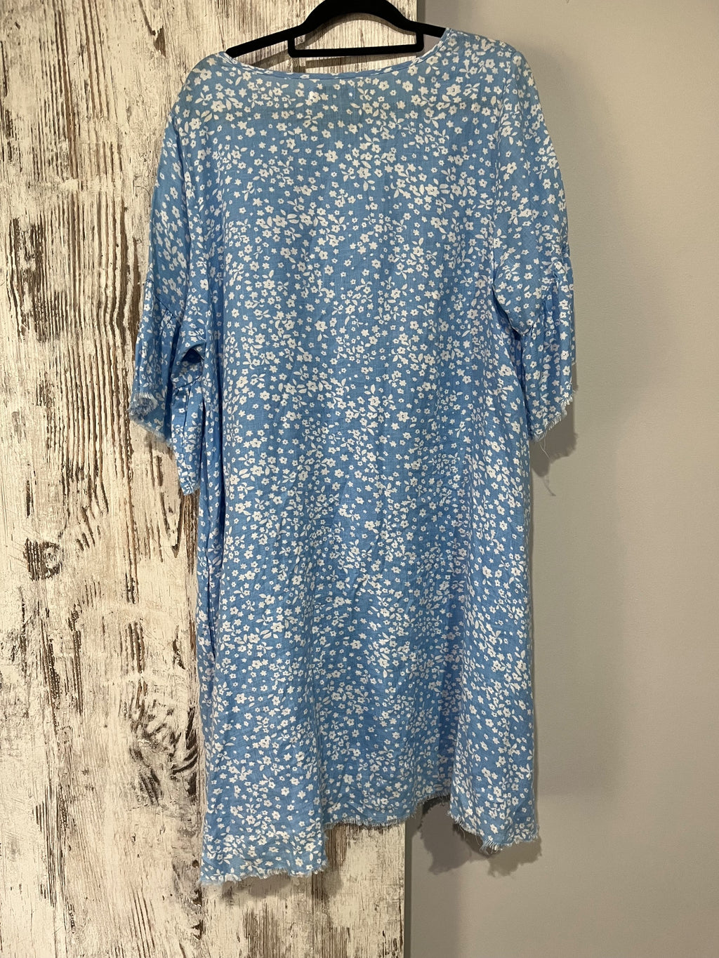 ALESSANDRA Blue Floral Linen Ruffle Sleeve Shift Dress M - Image 6