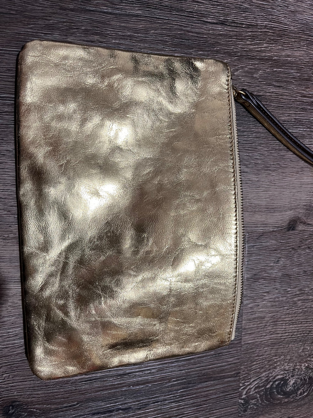 Oroton Metallic Gold Leather Wristlet Clutch - Image 6