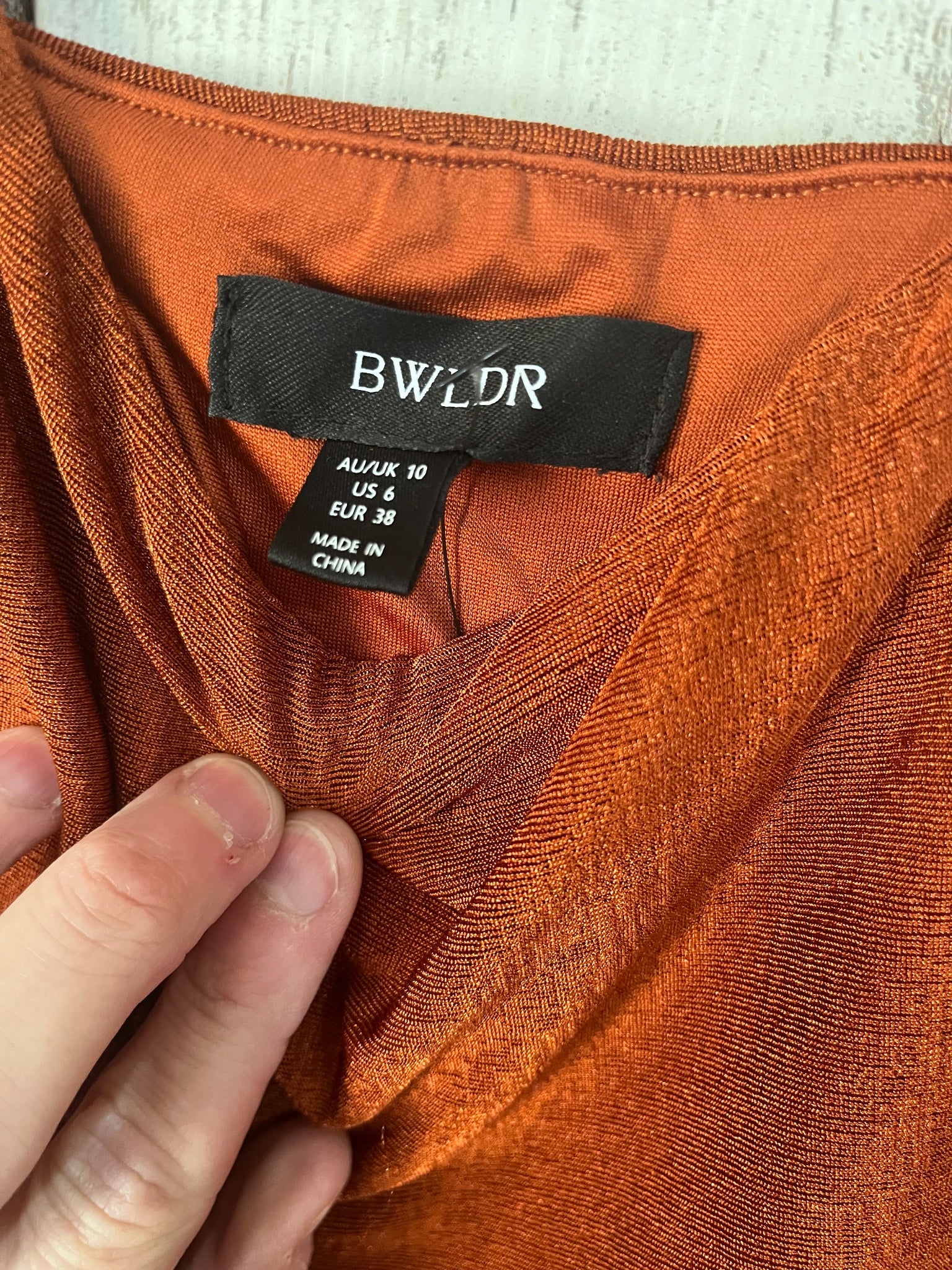 BWLDR Rust Orange Square Neck Ruched Maxi Dress - Image 6