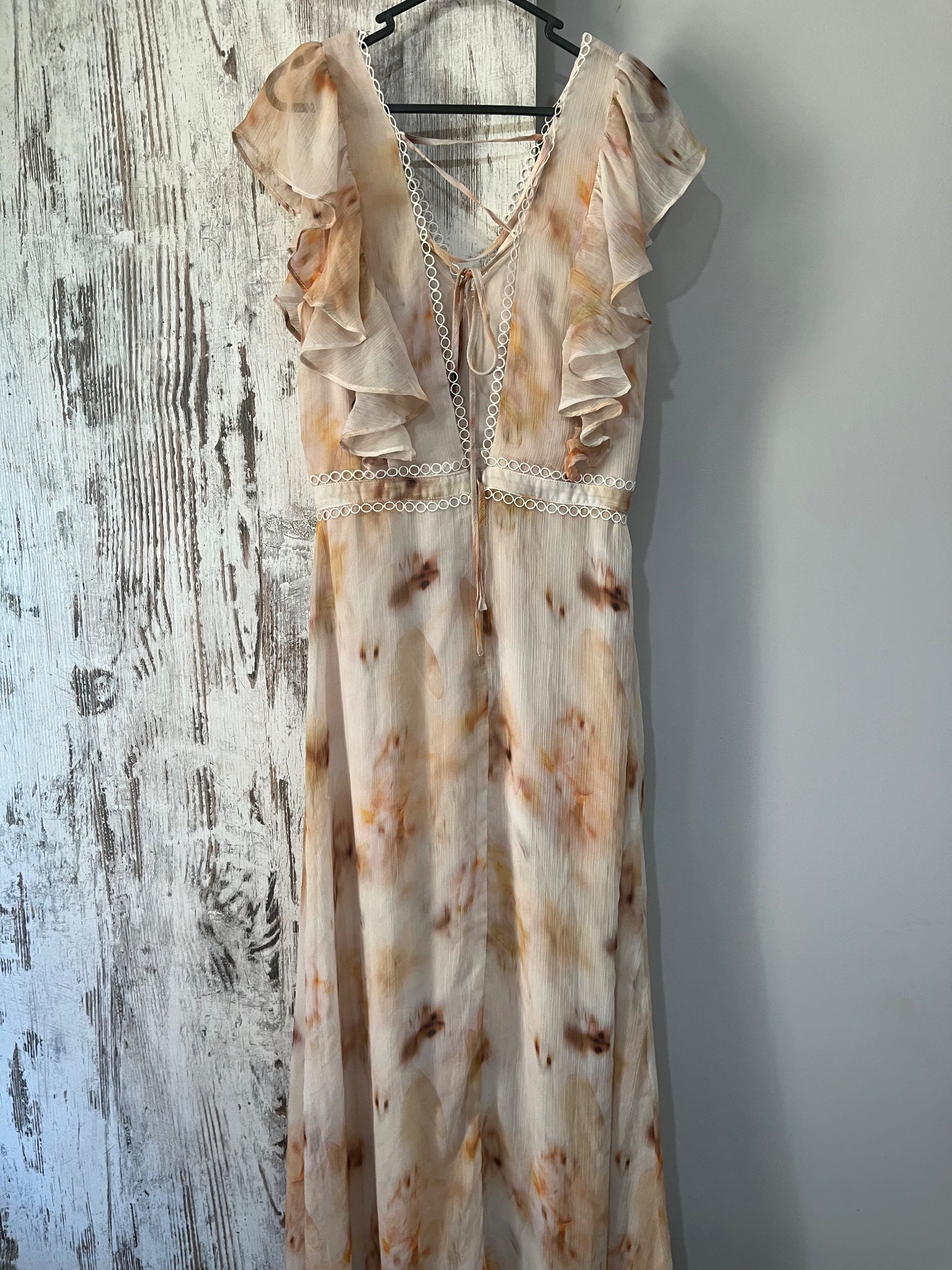 BWLDR Abstract Print Ruffle Maxi Dress Size 10 - Image 6