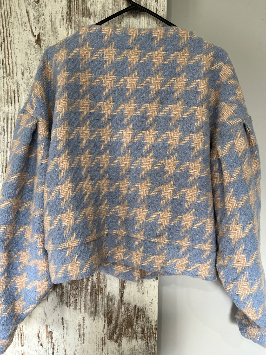 Storets Blue and Beige Houndstooth Cropped Jacket Size M - Image 6