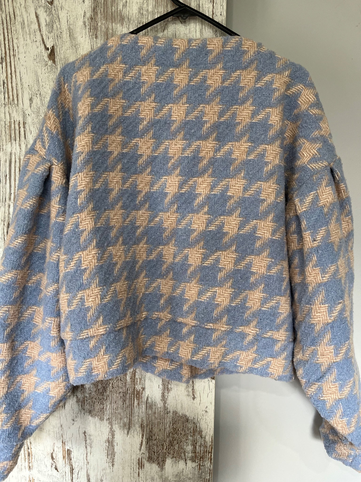 Storets Blue and Beige Houndstooth Cropped Jacket Size M - Image 6
