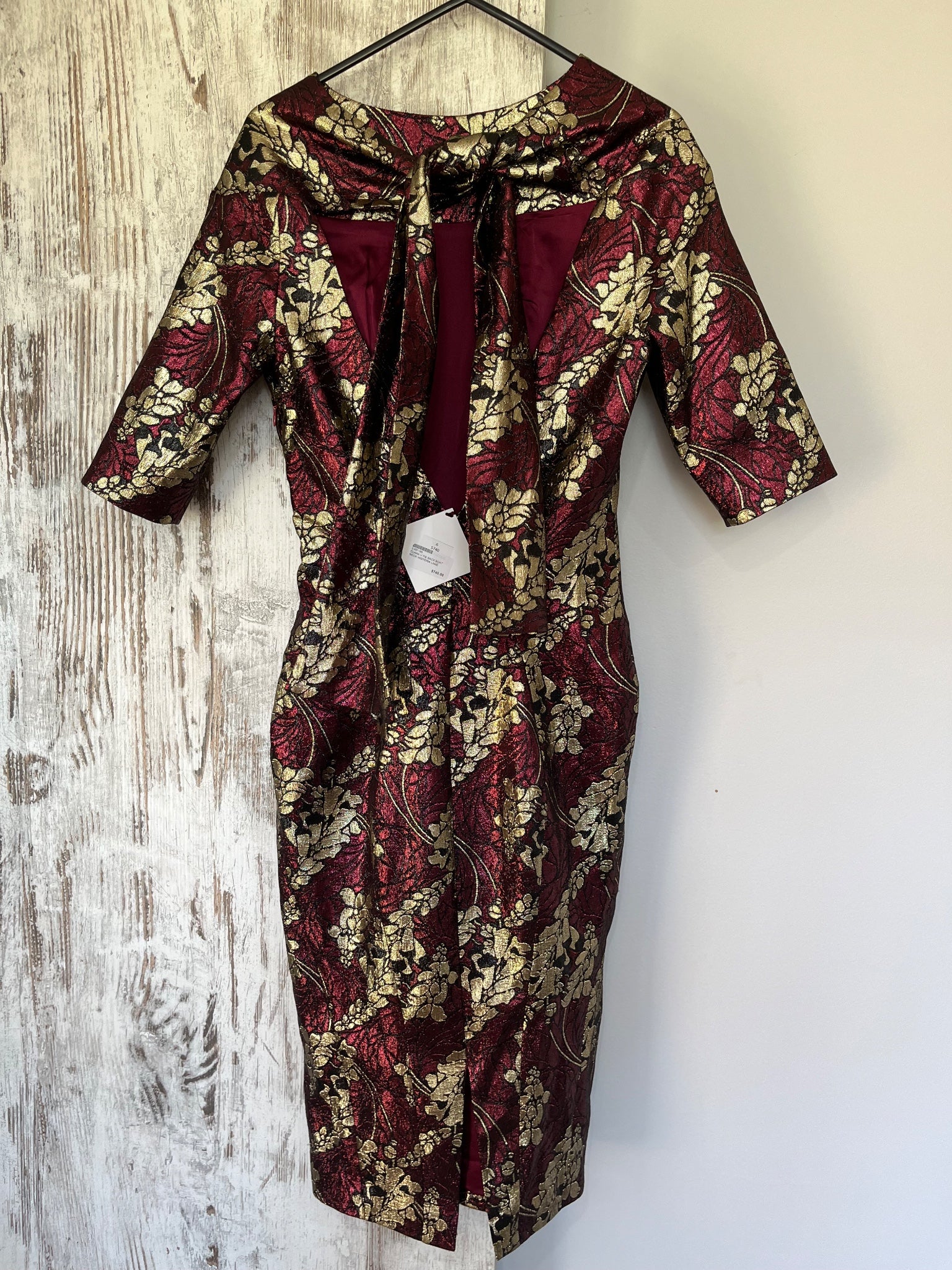 Lavee Clara V-Tie Back Boat Neck Wisteria Lamé Dress RRP $740 - Image 6