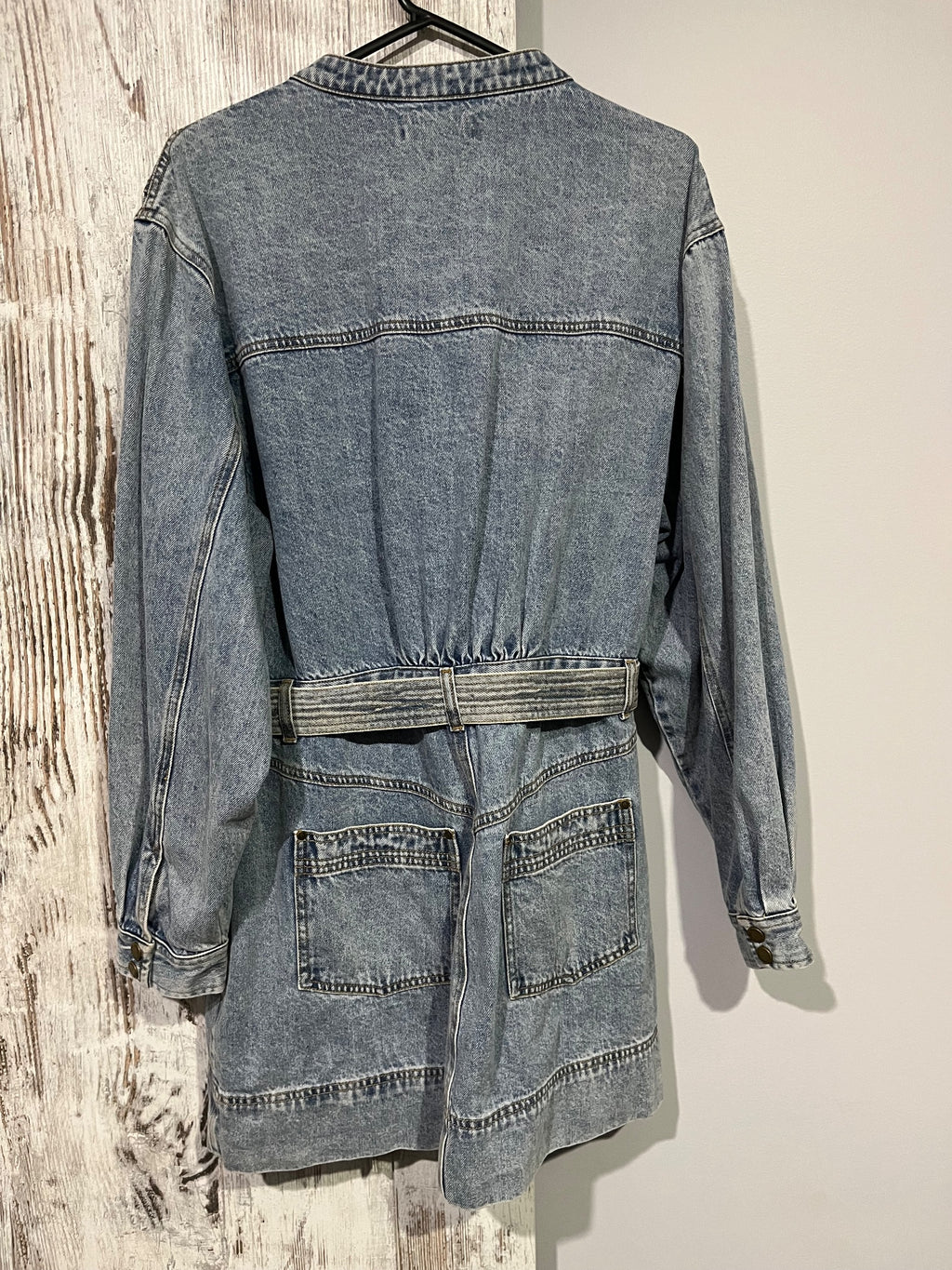Kivari Acid Wash Denim Zip-Up Belted Dress - Image 6