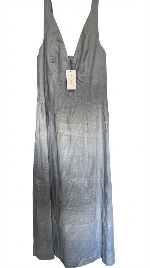 AERE Linen Blend V-Neck Midi Dress - Image 1