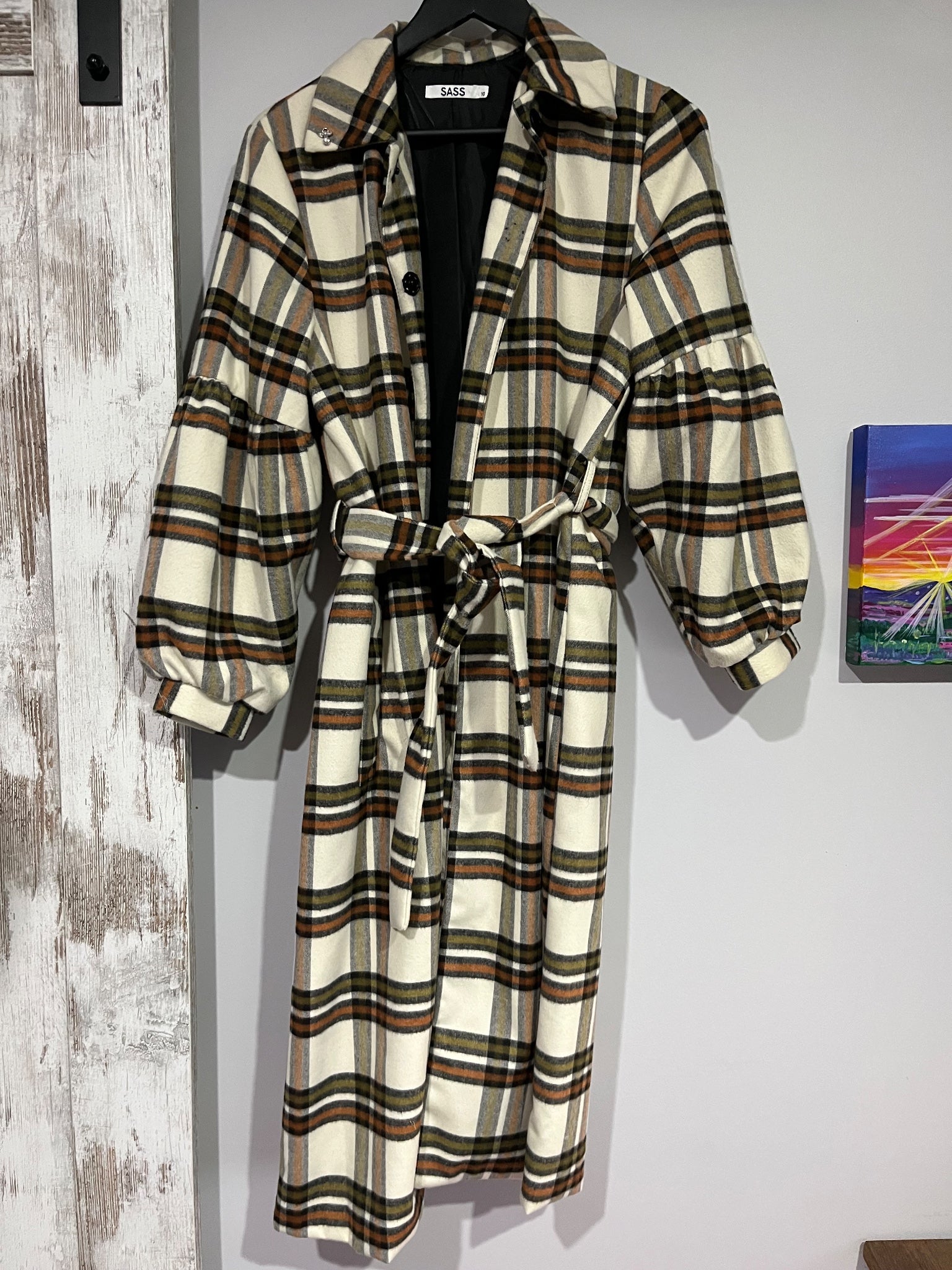 Sass Women's Plaid Longline Coat With Balloon Sleeves - Image 6