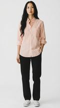 Reiss Women's Orange and White Striped Slim Fit Button-Down Shirt