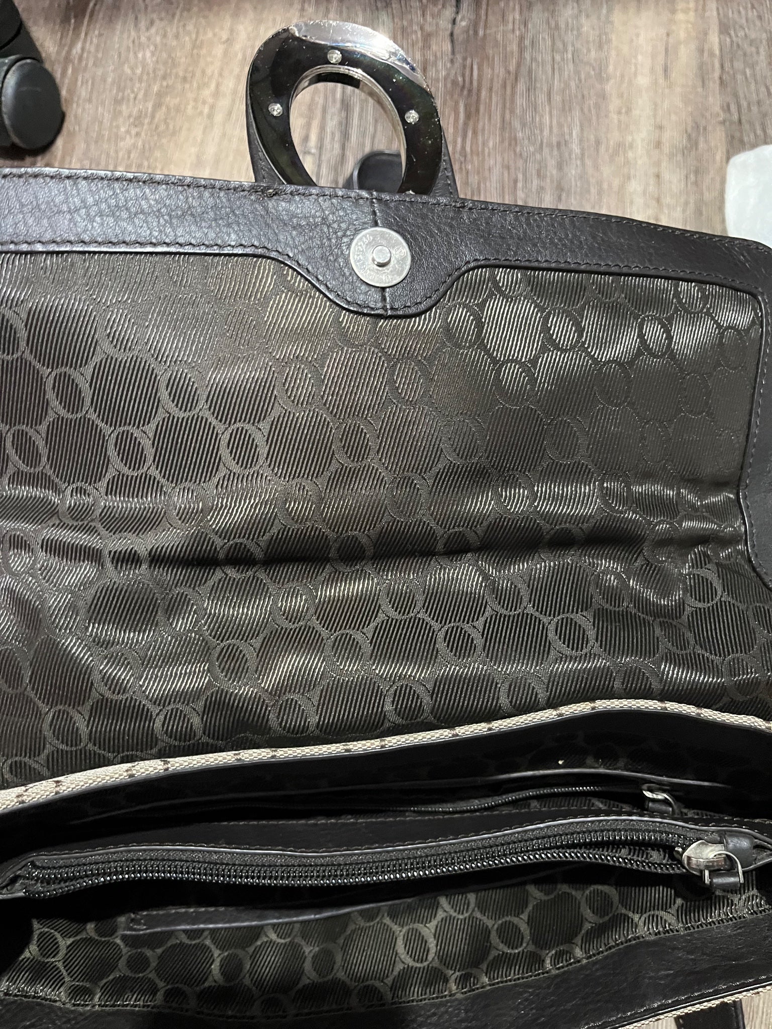 Oroton Black and Beige Logo Jacquard Shoulder Bag with Silver Hardware - Image 7