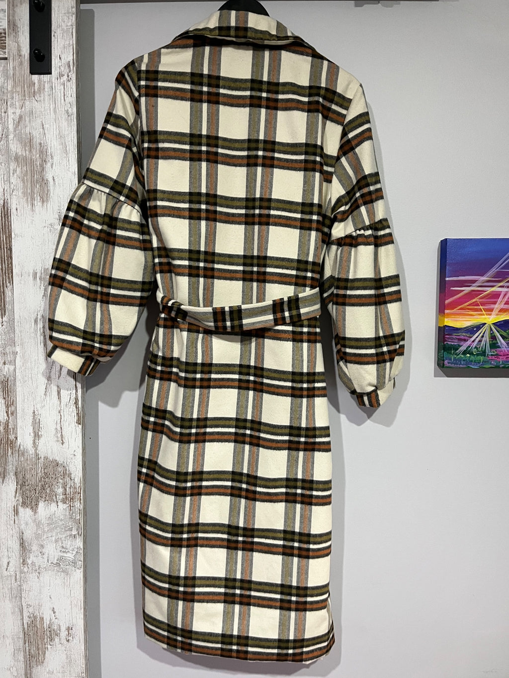 Sass Women's Plaid Longline Coat With Balloon Sleeves - Image 7
