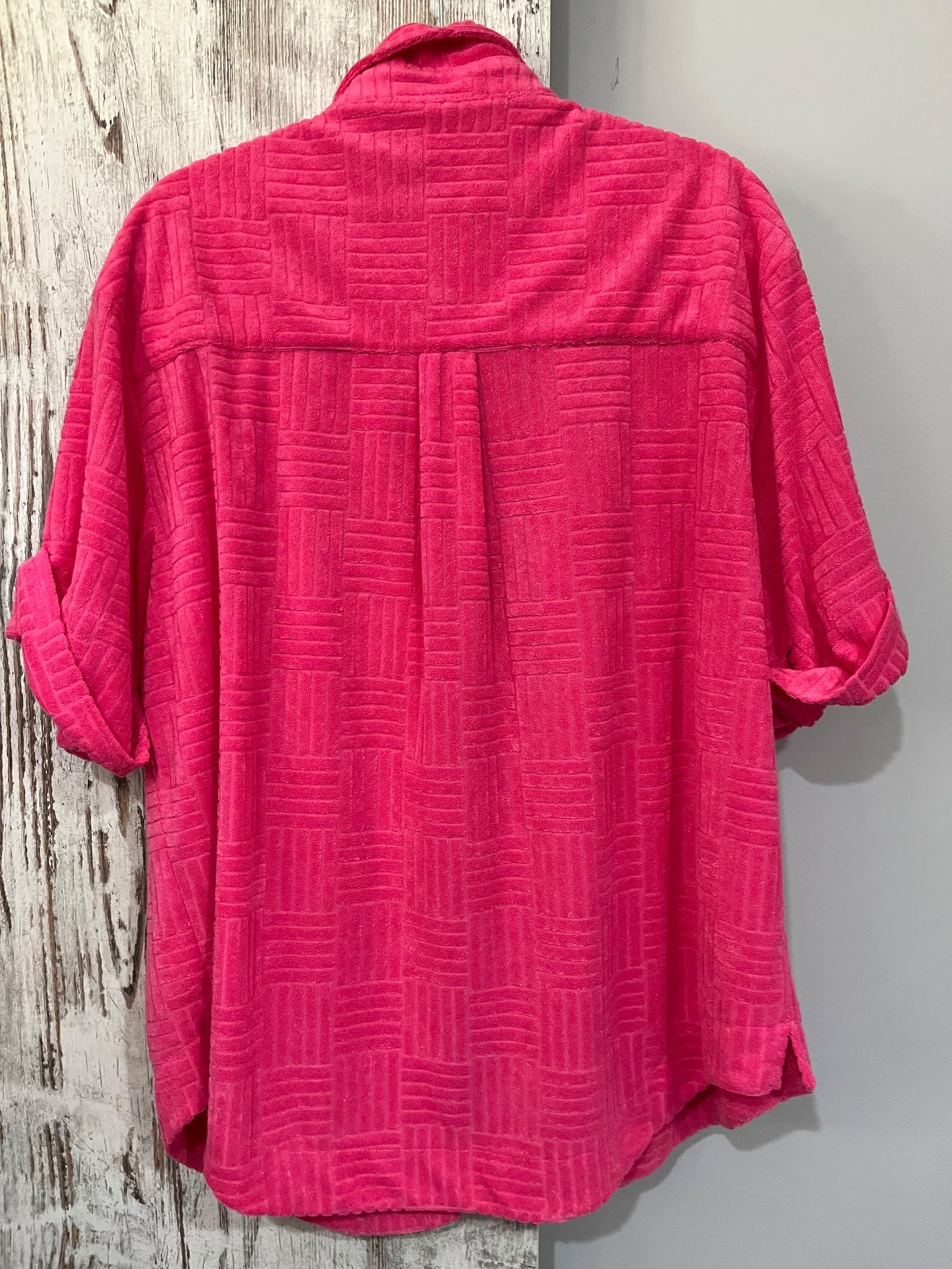 We Are The Others Hot Pink Textured Towelling Button-Down Shirt - Image 7