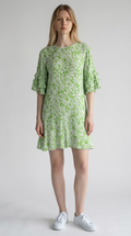 Faithfull the Brand Green Floral Ruffle Sleeve Dress
