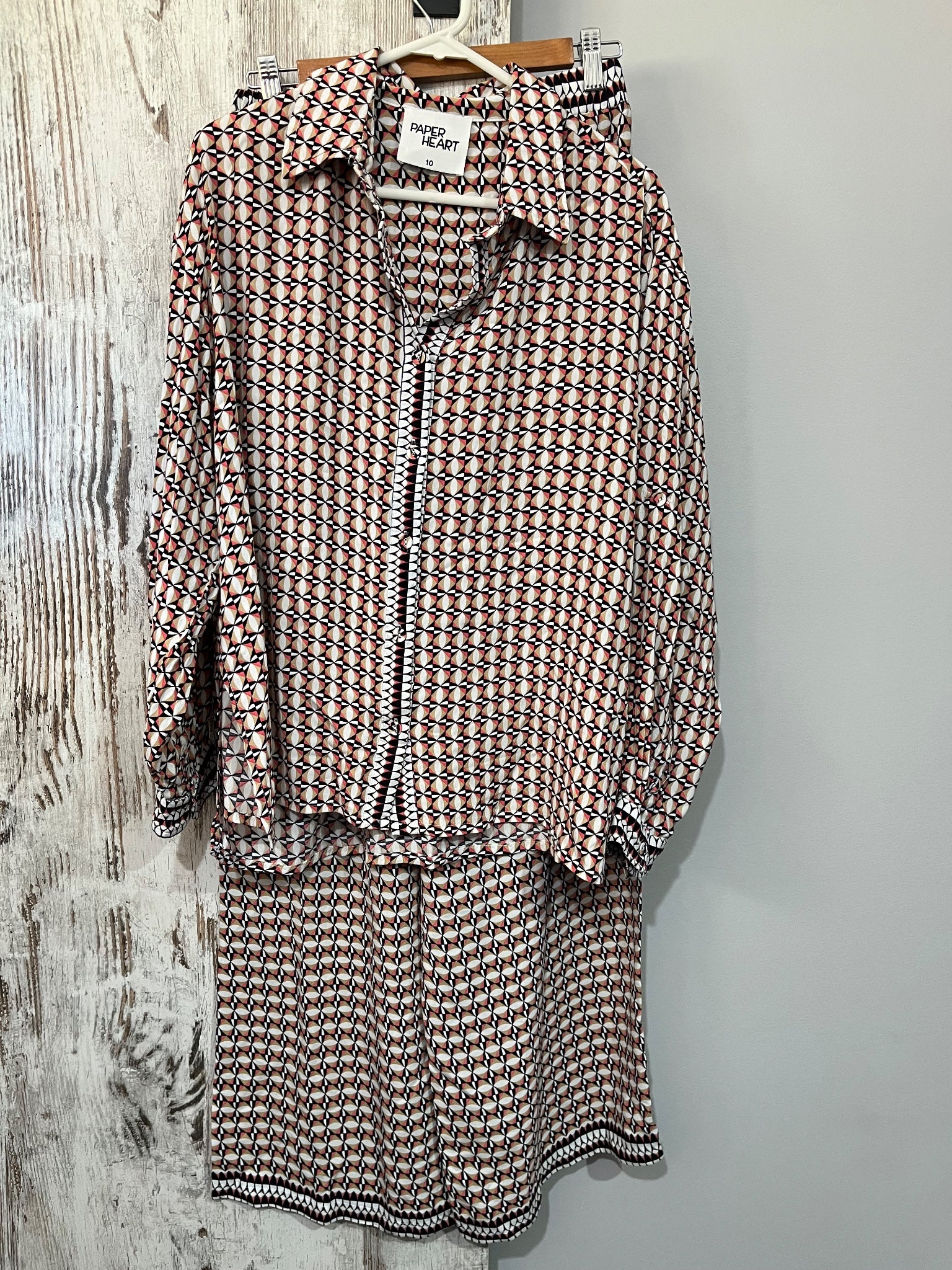Paper Heart Geometric Print Matching Shirt and Pants Set Size 10 - Image 1