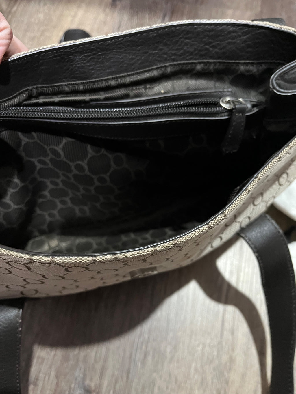 Oroton Black and Beige Logo Jacquard Shoulder Bag with Silver Hardware - Image 8