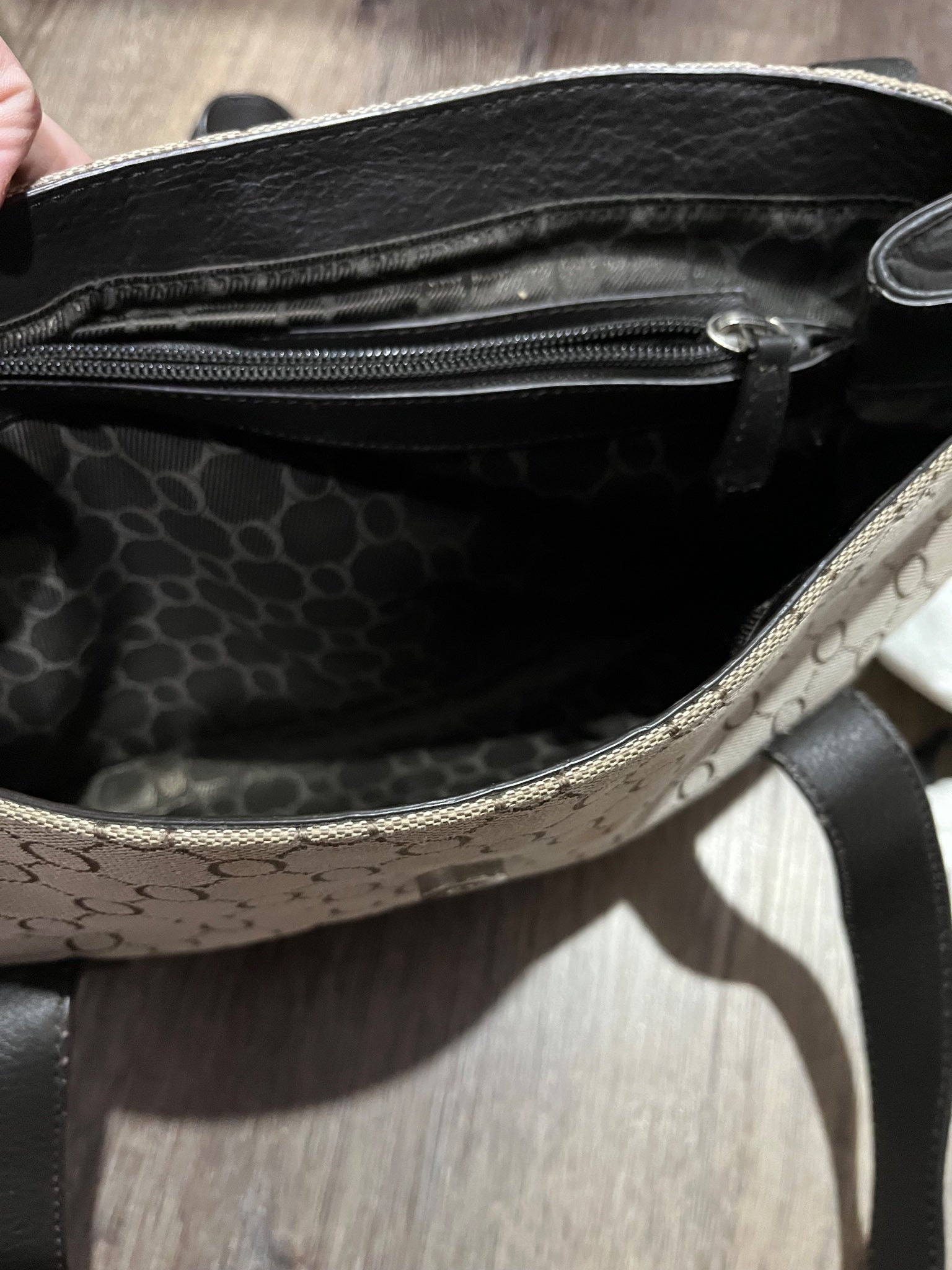 Oroton Black and Beige Logo Jacquard Shoulder Bag with Silver Hardware - Image 8