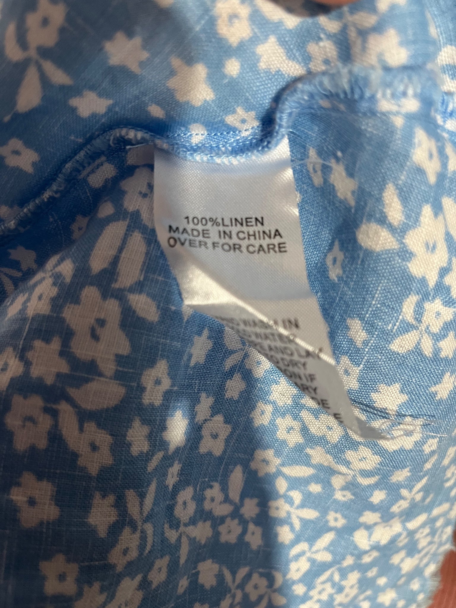 ALESSANDRA Blue Floral Linen Ruffle Sleeve Shift Dress M - Image 8