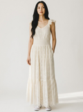 Something 4 Oliva White Eyelet Flutter Sleeve Maxi Dress