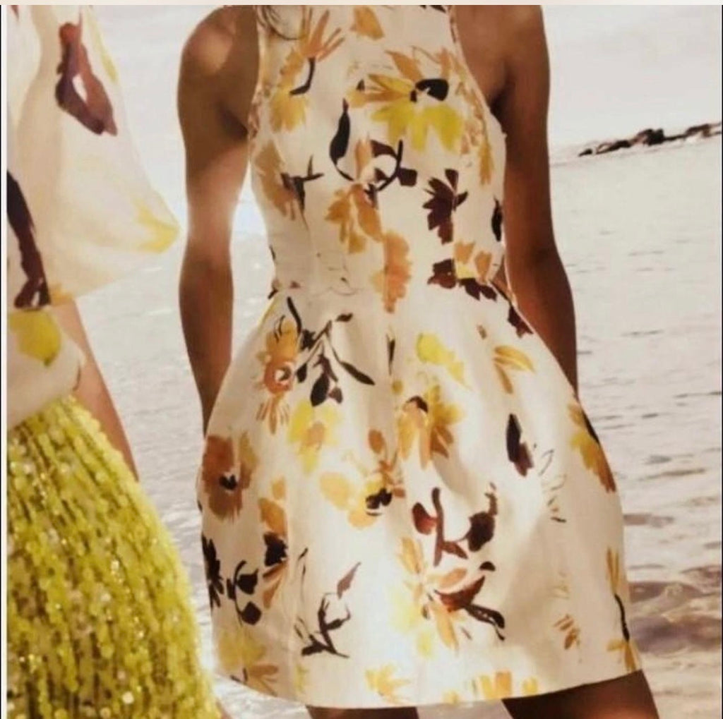 Aje. Tulip Cut Out Mini Dress in Pressed Sunflower RRP $475