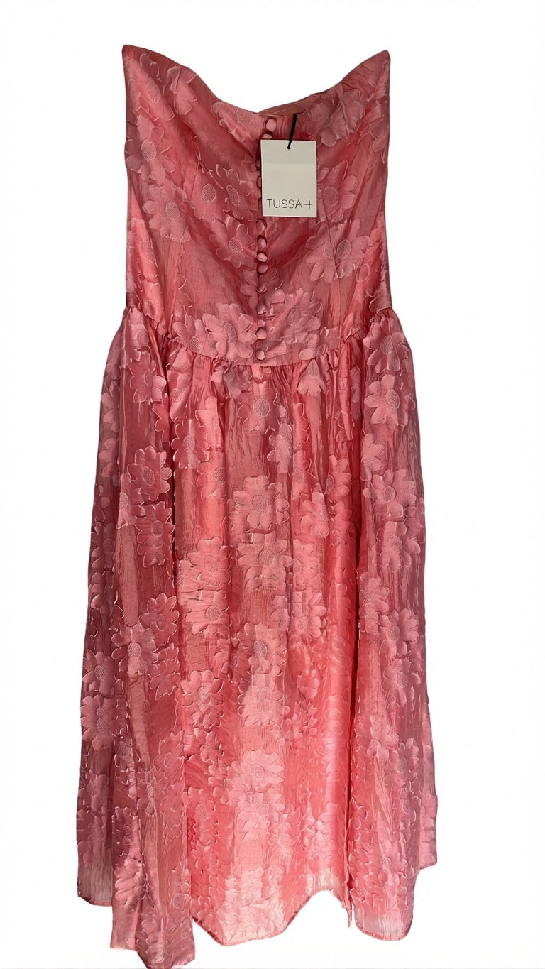 Tussah Pink Floral Jacquard Strapless Midi Dress Size 8 - Image 1