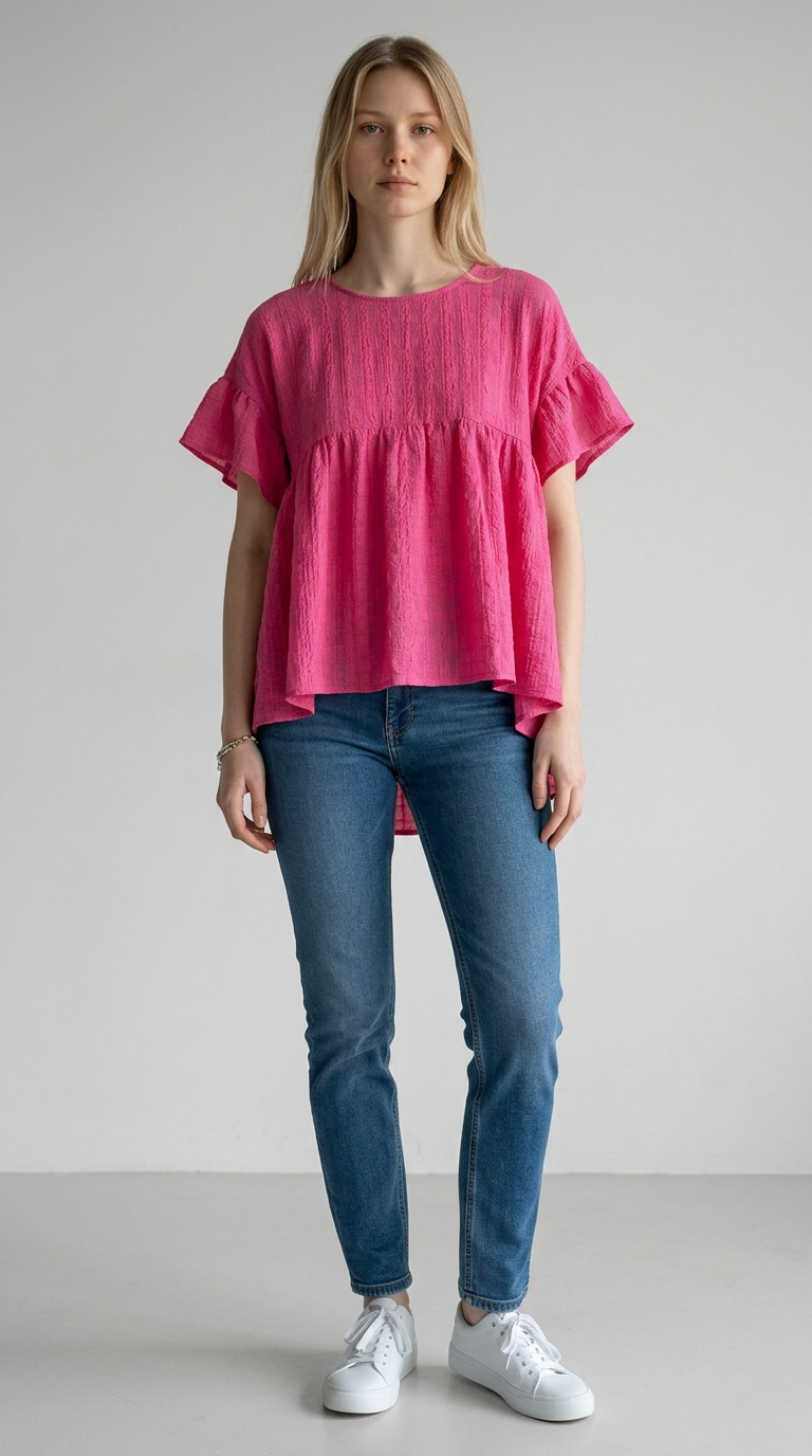 Decjuba Pink Textured Check Smock Top