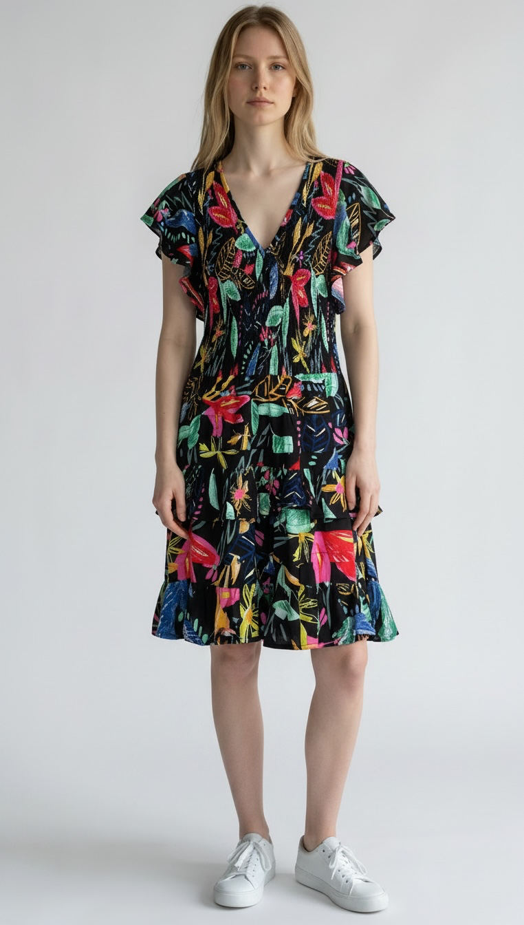 Natasha Gan Floral Print Ruffle Mini Dress