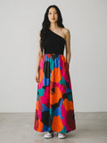 AERE One-Shoulder Textured Organic Cotton Floral Maxi Dress