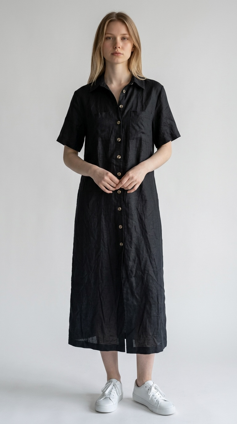 AERE Textured Button-Down Shirt Dress Black Size 12 New With Tags