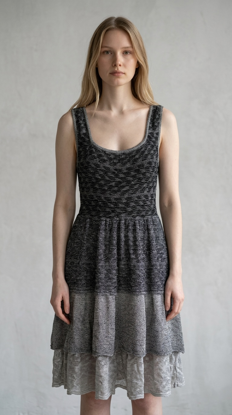 Sabatini Black and Grey Ombre Tiered Knit Sleeveless Dress Size S