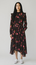 YAS Black Floral Pleated Georgette Dress