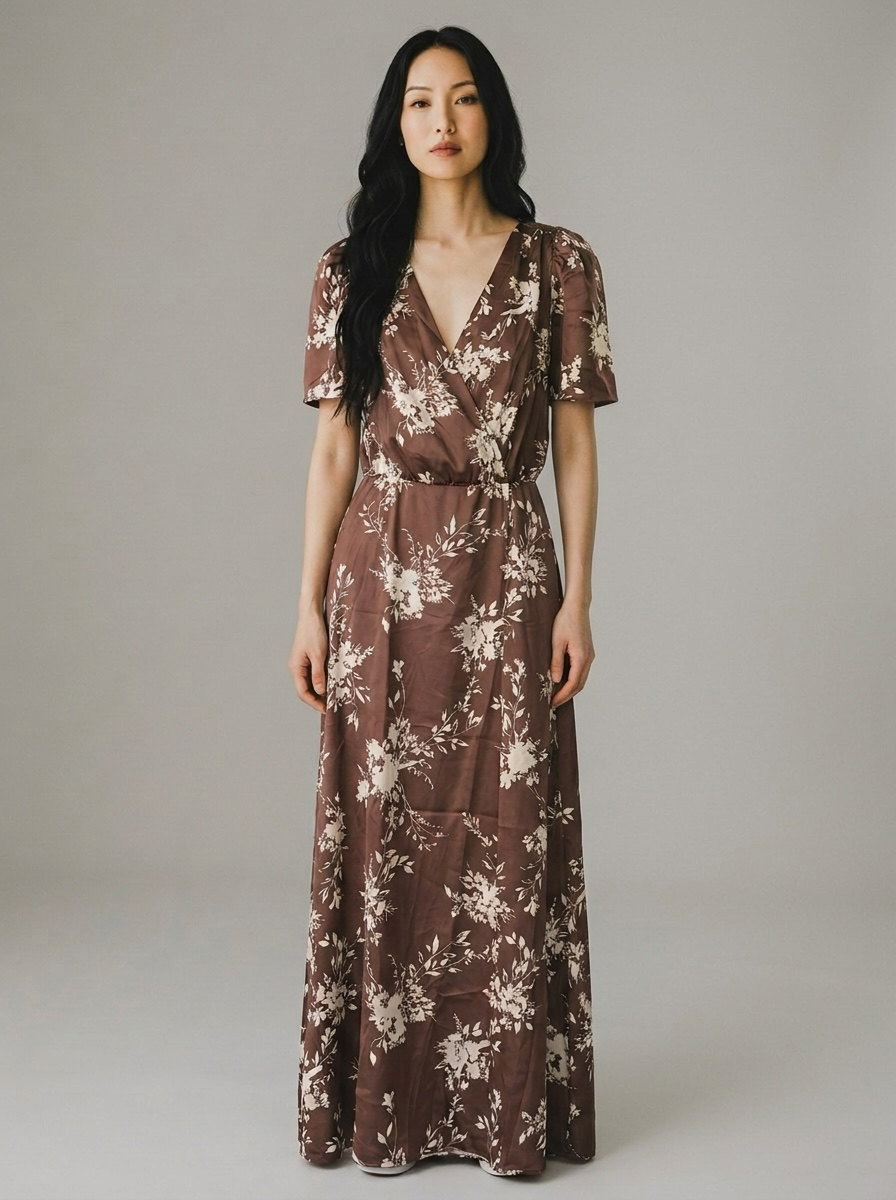 SÄVEL Diana Floral Midi Dress Chocolate Bouquet RRP $249.95
