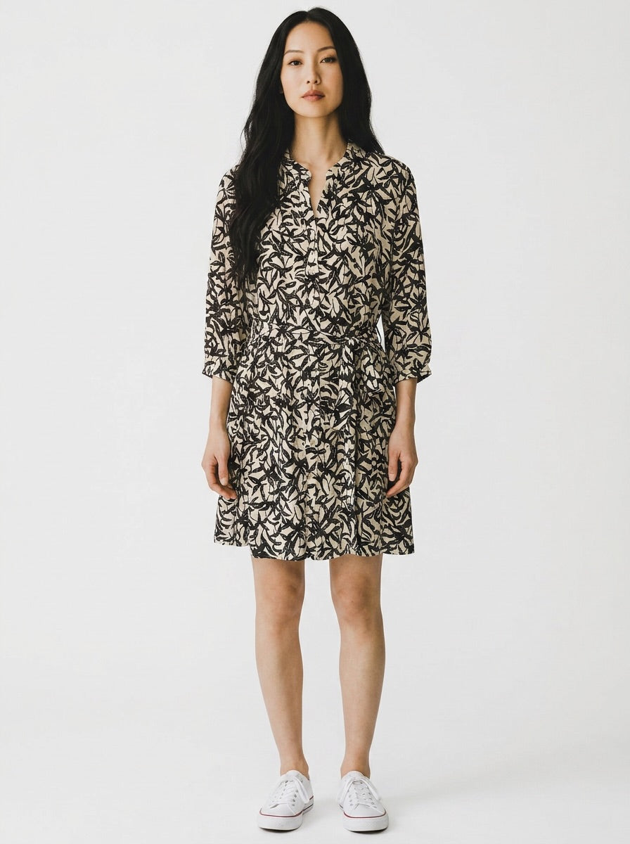 Caravan & Co Black and White Leaf Print Shirt Dress Size 10