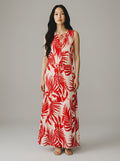 MNG Red And White Tropical Palm Leaf Print Sleeveless Maxi Dress