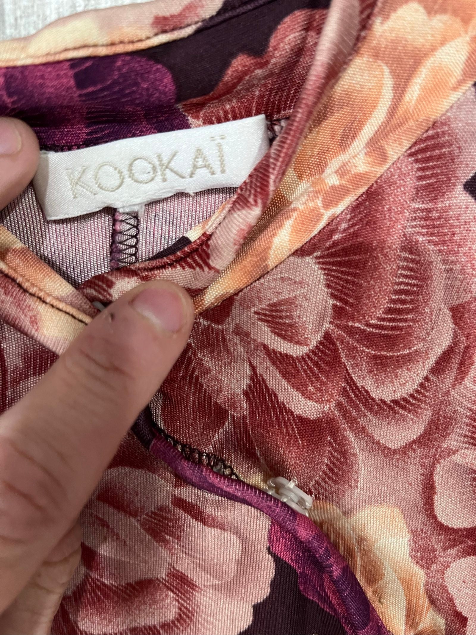 KOOKAÏ sleeveless mini dress pink purple beige large floral print asymmetrical neckline