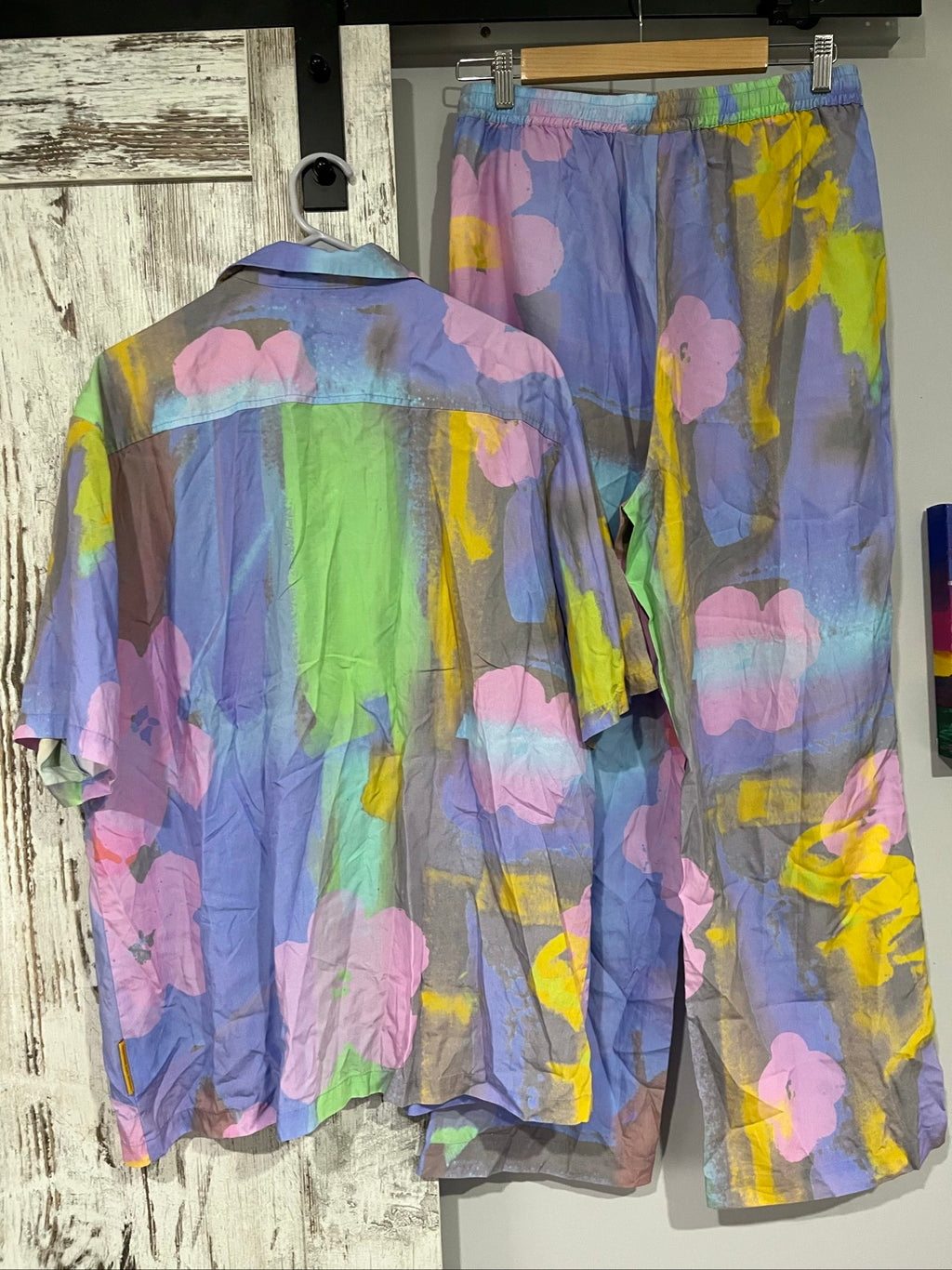 Something Very Special pink purple yellow floral lyocell shirt and pants set