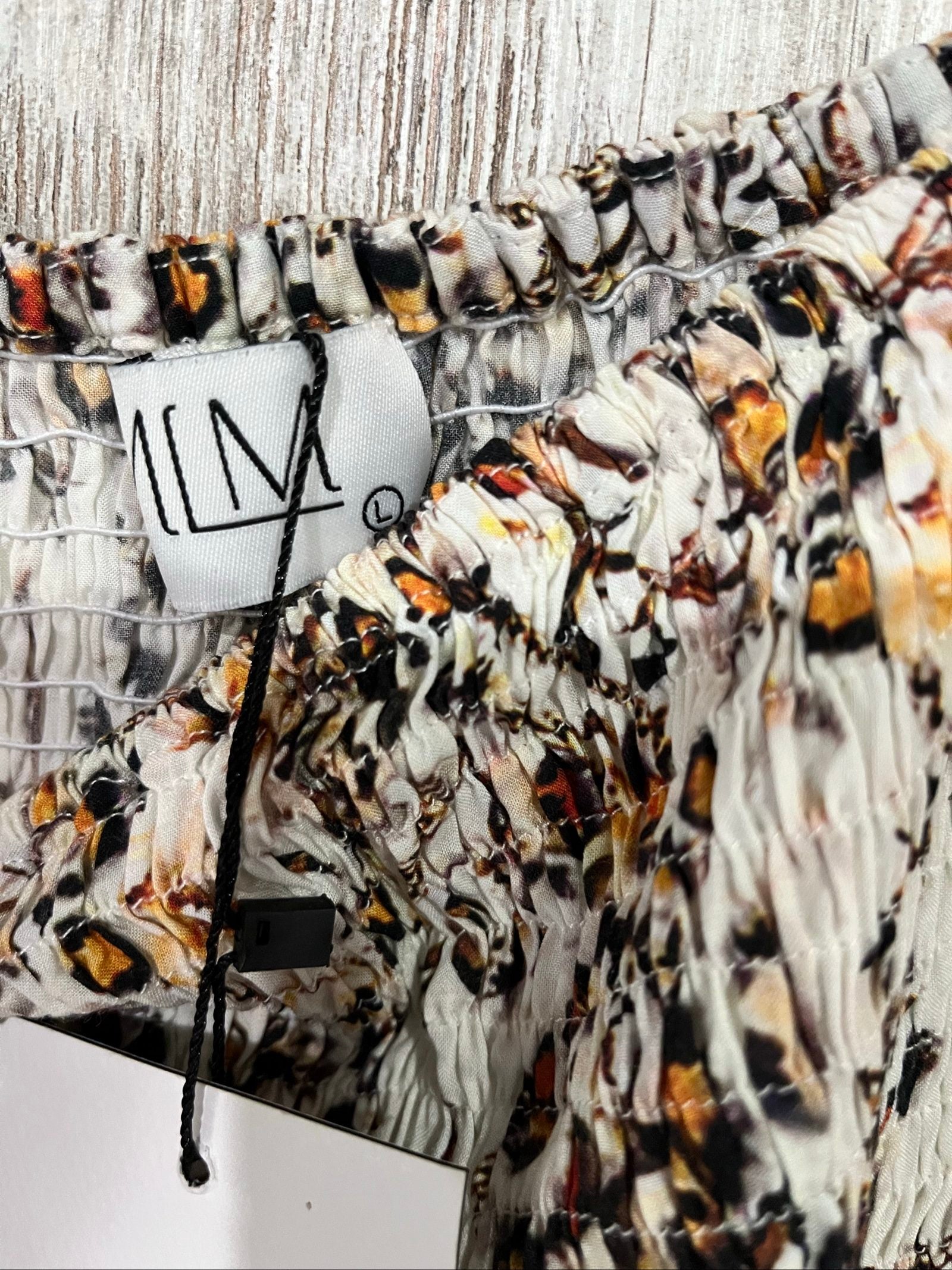 MLM casual long sleeve dress multi-coloured leopard print smocked bodice flowing hem