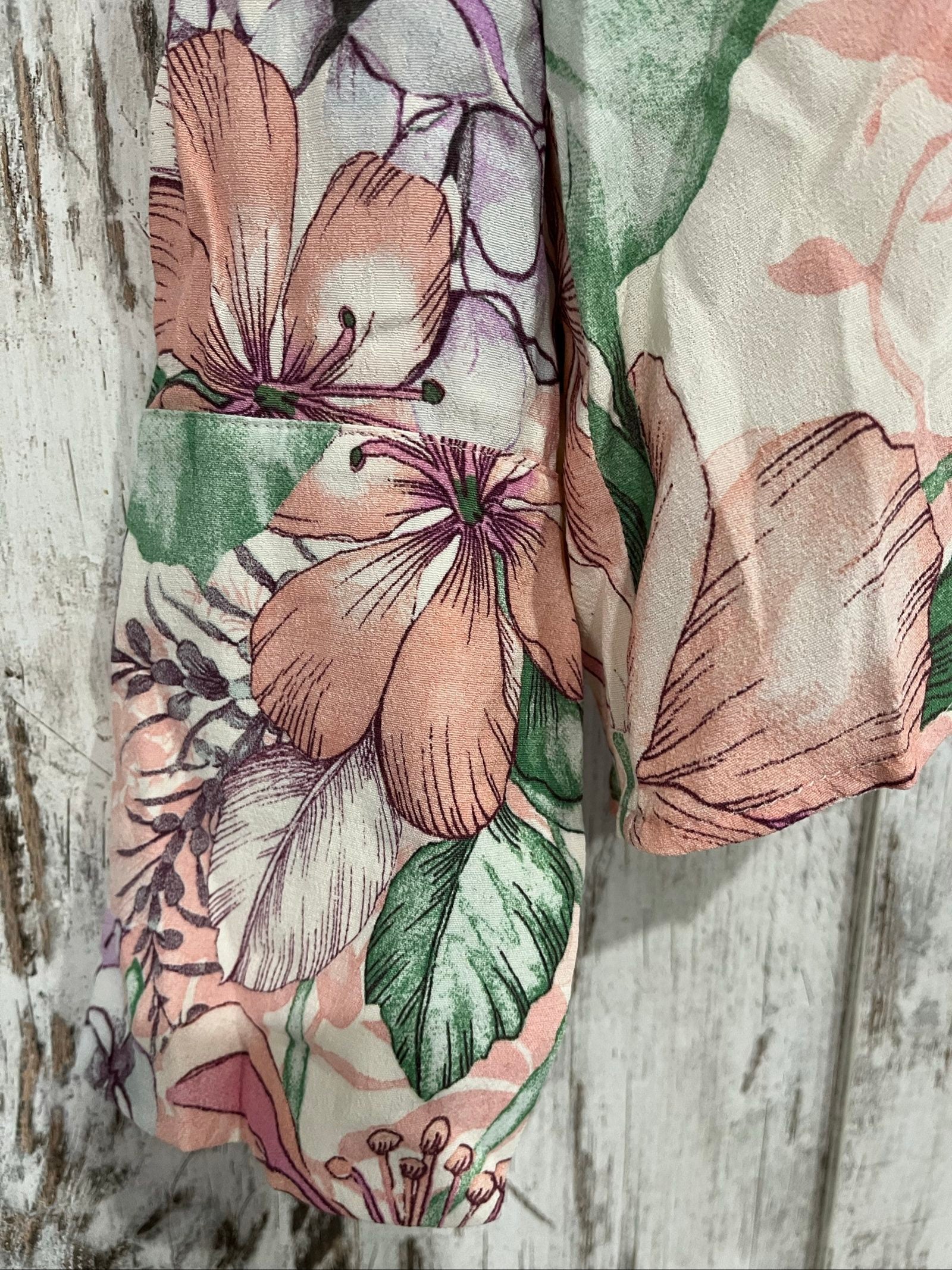 Alexandra Calafeteanu floral shirt green lilac pink large floral pattern soft fabric
