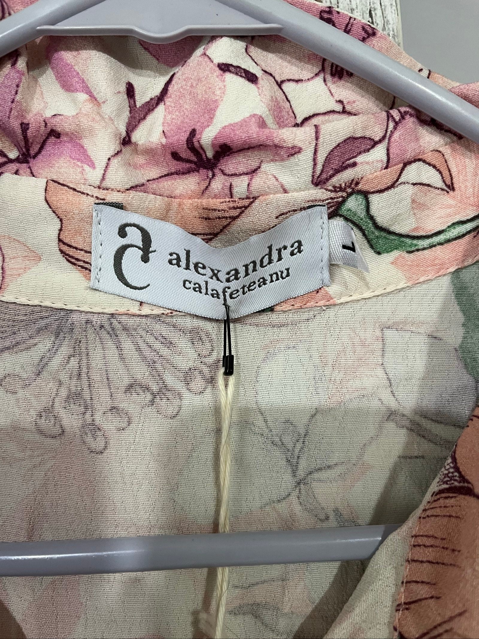 Alexandra Calafeteanu floral shirt green lilac pink large floral pattern soft fabric