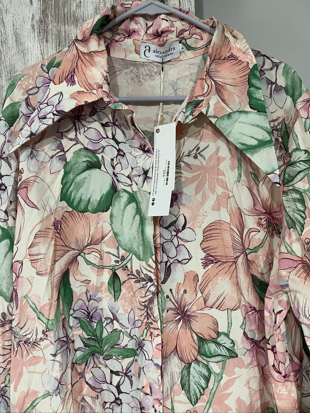 Alexandra Calafeteanu floral shirt green lilac pink large floral pattern soft fabric